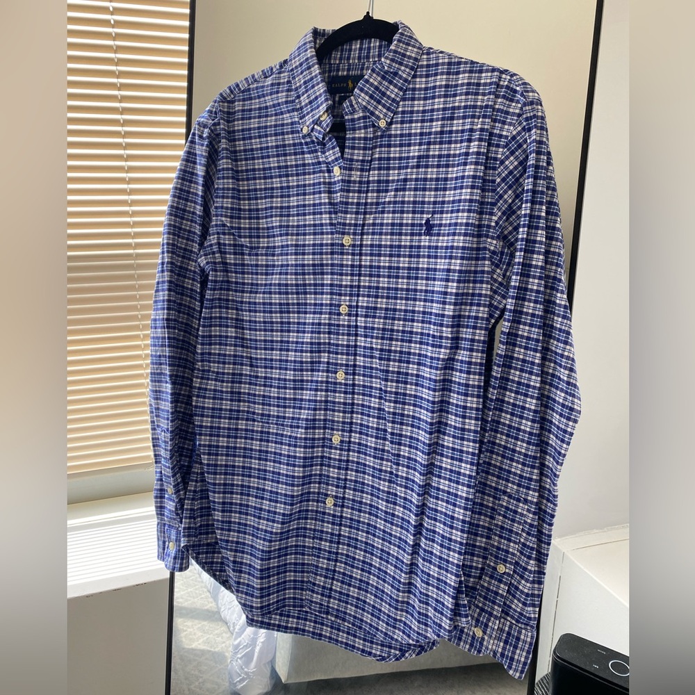 Ralph Lauren - Slim Fit Stretch Oxford Shirt in Blue/White Plaid Check - Size M